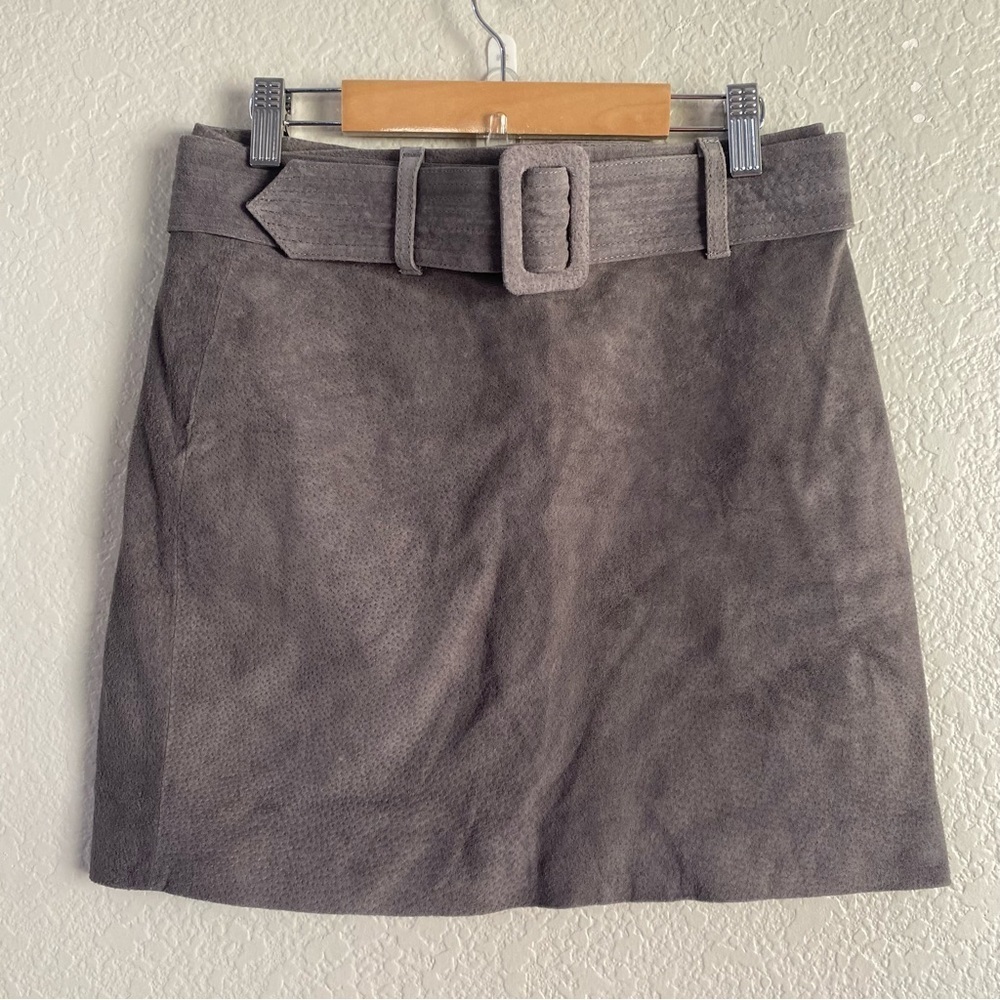 Blank NYC Belter Leather Suede Mini Skirt Slate